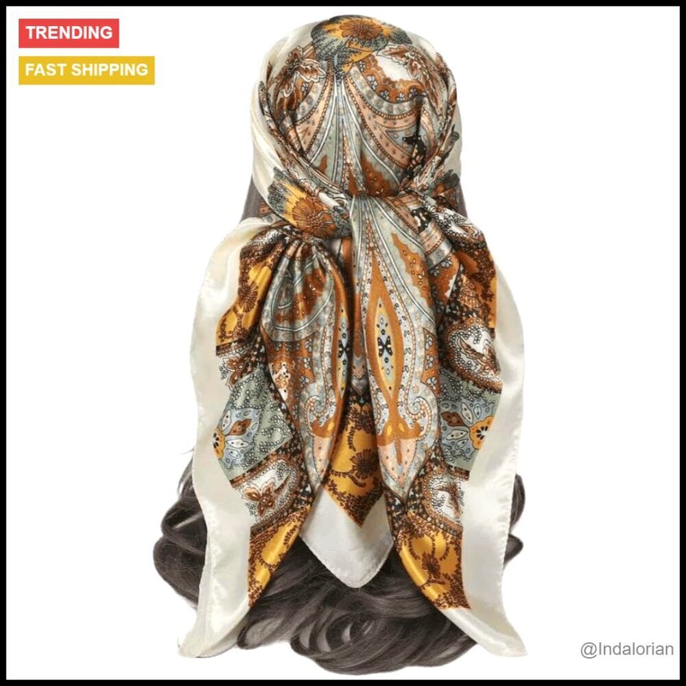 Large Square Satin Scarf Elegant Silk-Like Versatile Head Wrap Shawl